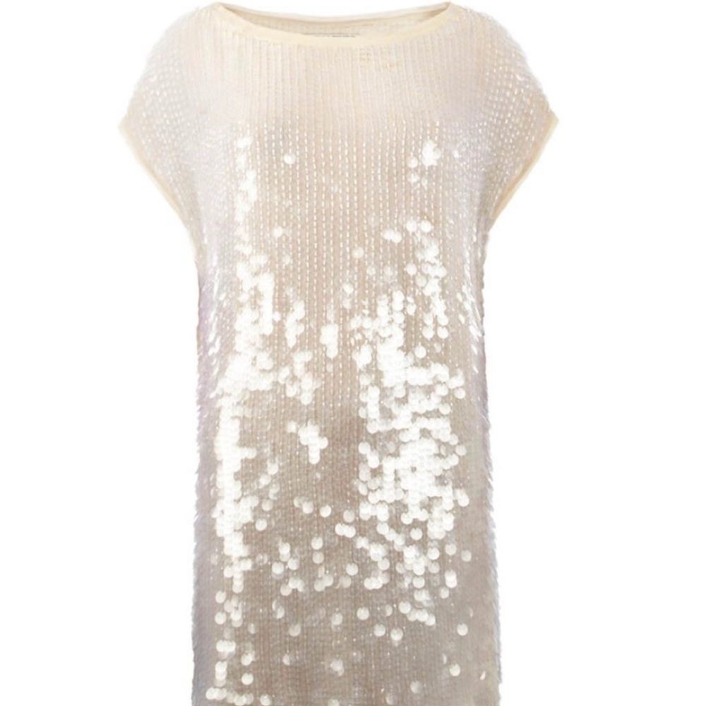 All Saints Ivory Sequin Sheath Dress